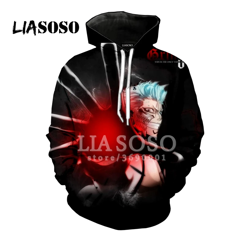 LIASOSO/Новинка Толстовка с капюшоном 3D принтом Унисекс Аниме Bleach Espada Grimmjow Kurosaki Ichigo
