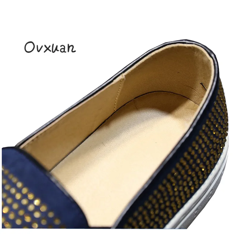 Chaussures De Métal Mode Bleu Loisirs Occasionnels Mocassins Feuille Et Brillant Ovuxan Banquet Cuir bleu Hommes Noir Véritable Strass Orteil Partie En x6ZW8xd4gq