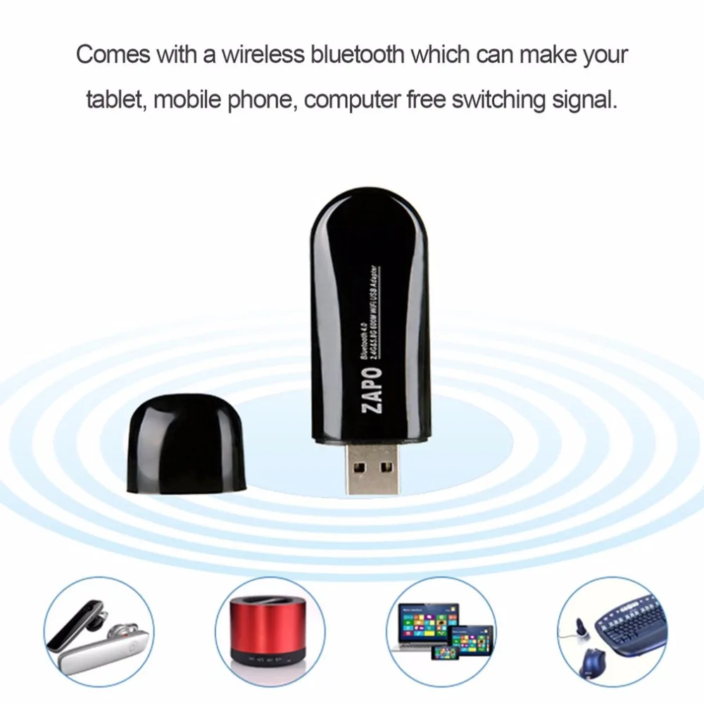 ZAPO Mini 600 Мбит/с Bluetooth 4,0 двухчастотный 2,4G-5,8G USB 2,0 Ethernet Wi-Fi ключ беспроводной адаптер Wi-Fi сетевая карта