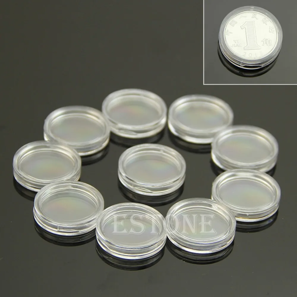 

10 PCS Applied Clear Round Cases Coin Storage Capsules Holder Round Plastic 18mm