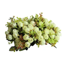 1 ramo/15 cabezas Vintage Mini ramo de flores de seda Artificial ramo de flores para decorar el hogar Flor de Scrapbooking barata (verde)