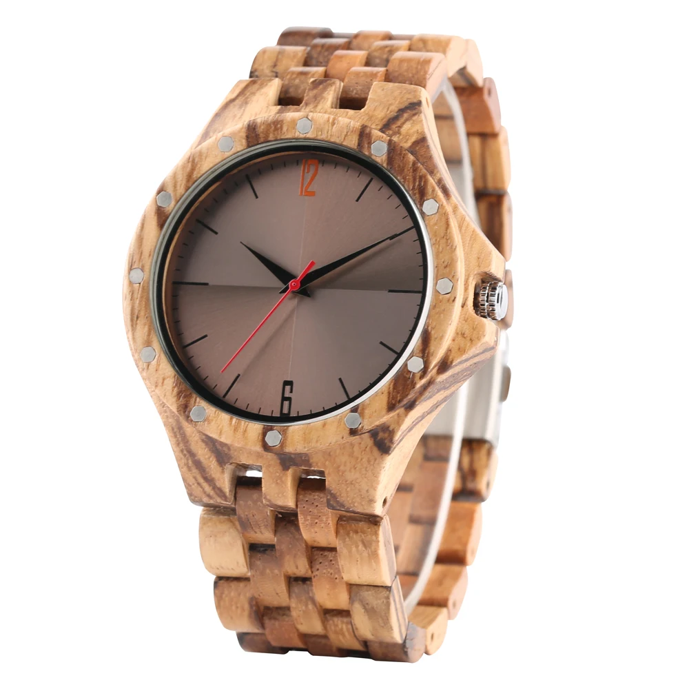 

New Arrival 2018 Coffee Display Dial Clock Rivets Wooden Male Quartz Wrist Watch Stylish Simple Mens Clock reloj para hombre