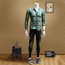 Весенняя Новая мужская Молодежная Корейская версия tide Ретро цветная полосатая рубашка с принтом