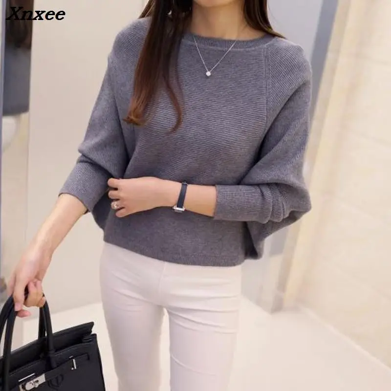 2018 spring  Korean  new women's low collar loose solid size sweater pullover BianFuShan female Xnxee