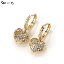 

Sunarry Golden Color Copper Cubic Zirconia Love Heart Drop Earrings Women's Party Fashion Jewelry Cobre