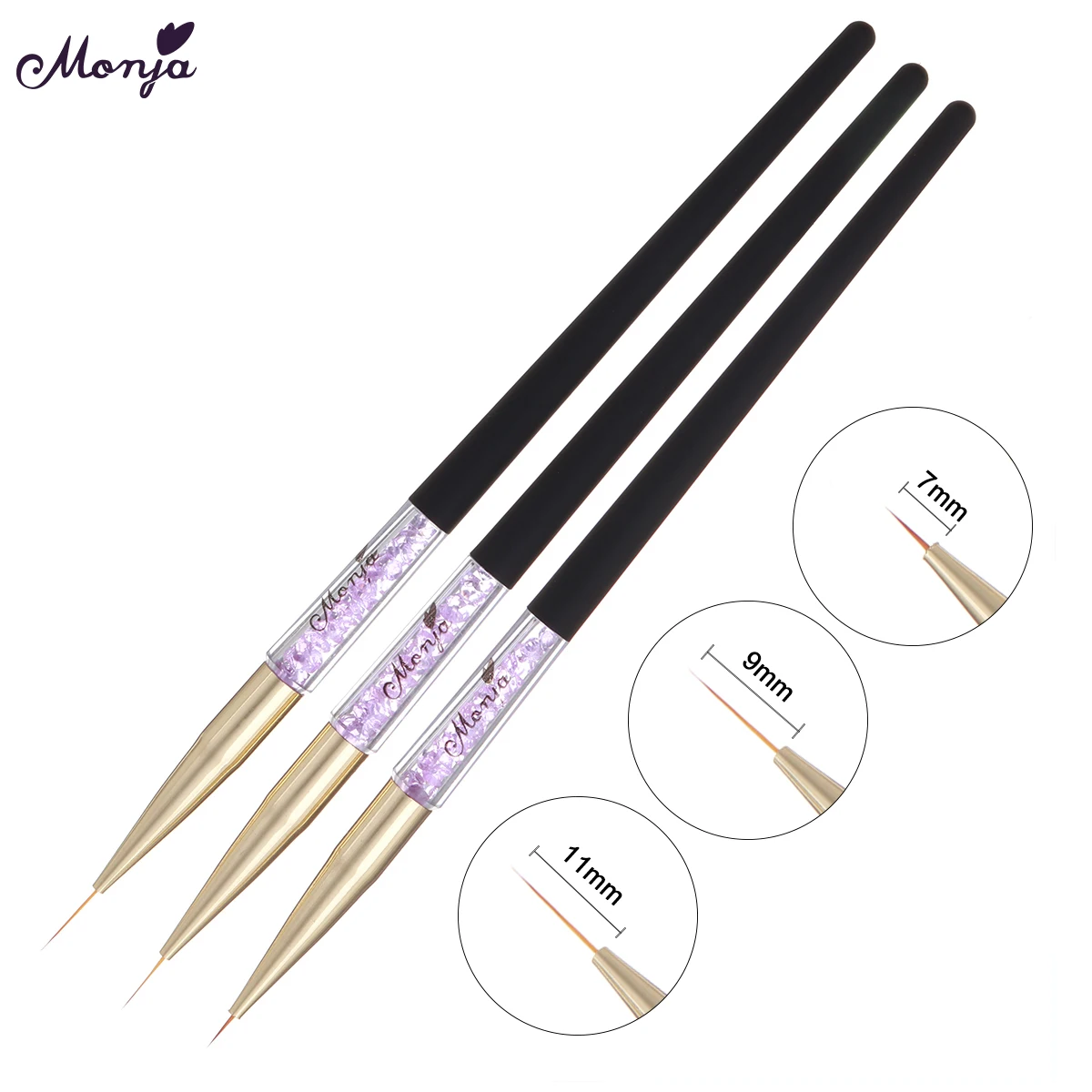 Monja 3 Pcs Nail Art Acrylic Liner Painting Brush French Lines Stripes Grid Pattern Drawing Pen 4