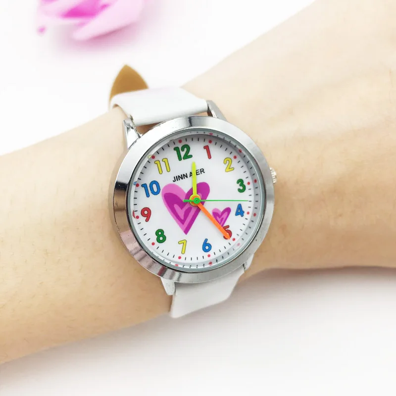 wholesale drop shipping womens wrist watches vogue leather strap colorful heart dial very cute wristwatches for kids children students clock hours best gifts (9)