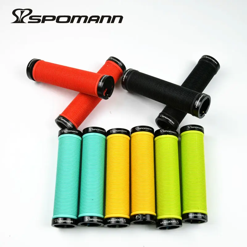 Spomann مضيئة سبيكة خواتم + tpr المطاط دراجات المقود القبضات مزدوجة تأمين مكافحة زلة قبضة الدراجة mtb أجزاء bicicleta 120 جرام