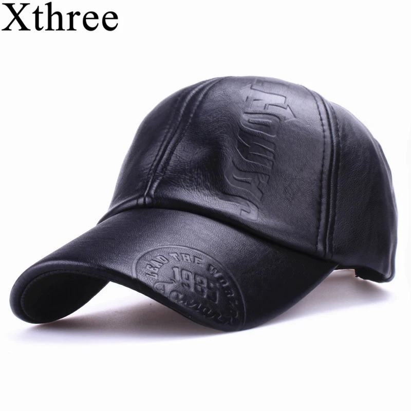 Xthree 새로운 패션 고품질 가을 겨울 남자 가죽 모자 모자 캐주얼 모토 snapback 모자 남자 야구 모자 도매