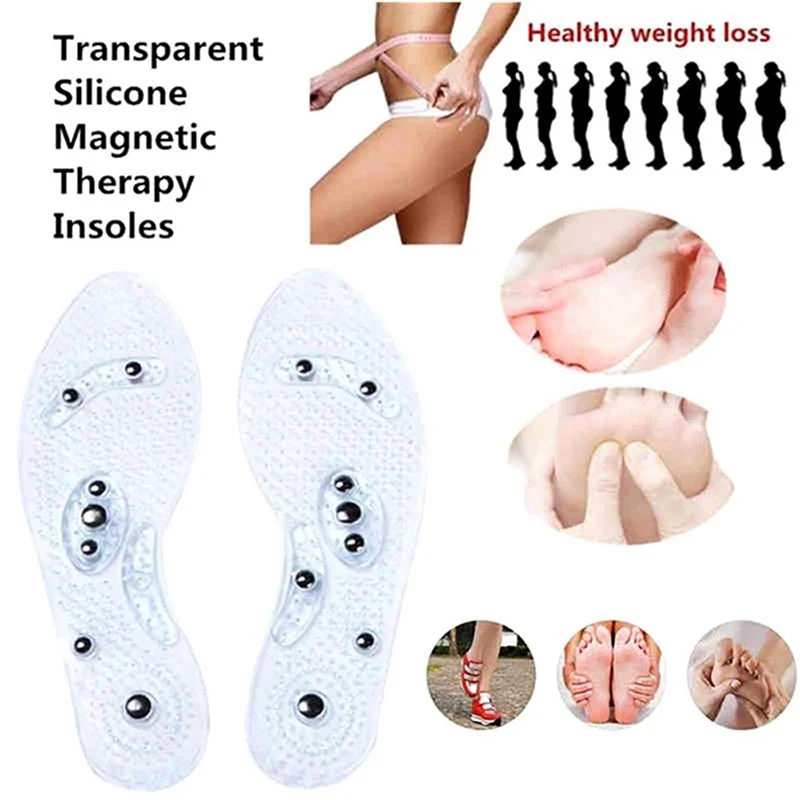 1 пара магнитной терапии оздоровительный массаж стельки прозрачные силиконовые Анти-усталость оздоровительный массаж стельки для и Wo