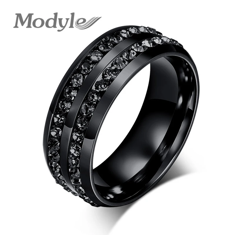 Modyle 2018 New Fashion Men Rings Black Crystyal Rings Stainless Steel Men Wedding Rings-in ...