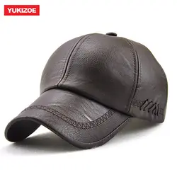 Мужская кожаная бейсболка с классическими изогнутыми Полями Snapback Hat Осень-зима теплая Кепка s Регулируемая Кость Masculino приталенные шапки