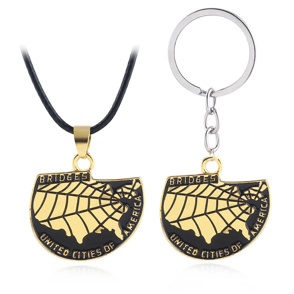 

Death Stranding Keychains Spider Web Map Pendant Black Color Enamel Jewelry For Man Woman Gifts