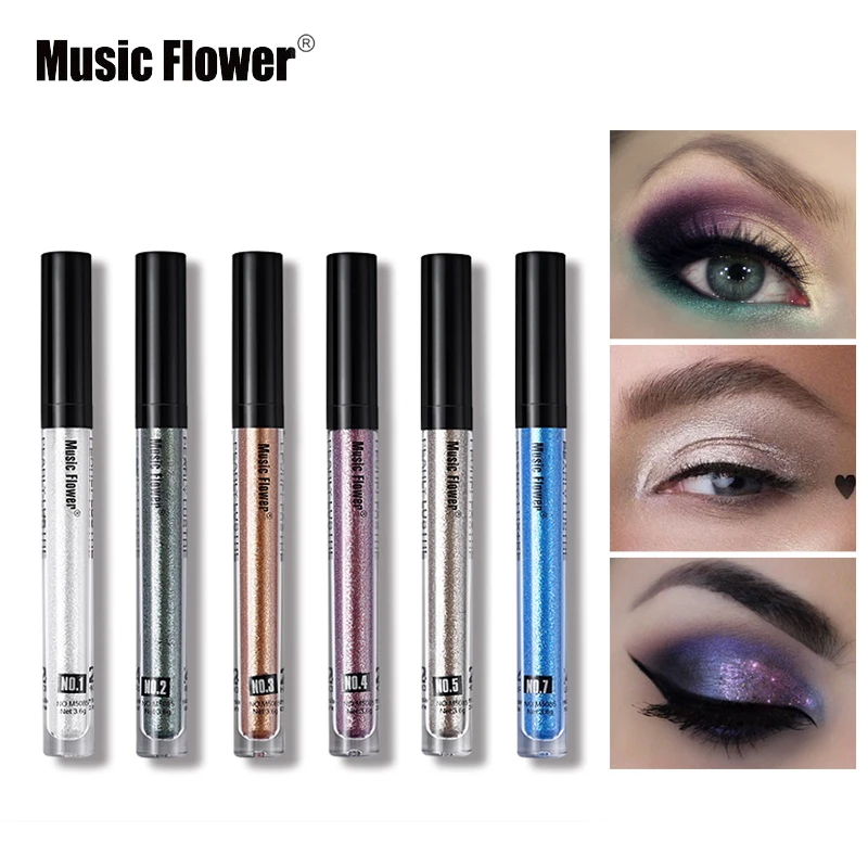 Блестящие тени для век Music Flower 6 цветов жидкие атласные гель водостойкие