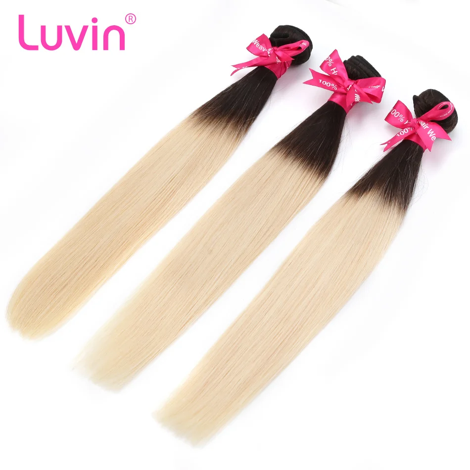 

Luvin Ombre Blonde Brazilian Straight Hair 100% Remy Human Hair Weave Bundles Color T#1B/#613 Free Shipping