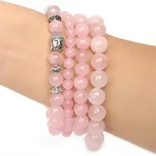 Pulseira de pingente, com contas de pedra natural 6mm 8mm 10mm rosa de quartzo yoga pulseiras para homens e mulheres