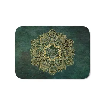 

Golden Flower Mandala On Dark Green Bath Floor Home Welcome Mat Kitchen Indoor Outdoor Front Entrance Rug