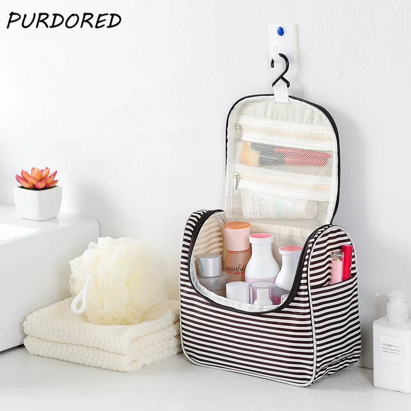 PURDORED 1 шт. дорожная полосатая косметичка подвесная женская портативная