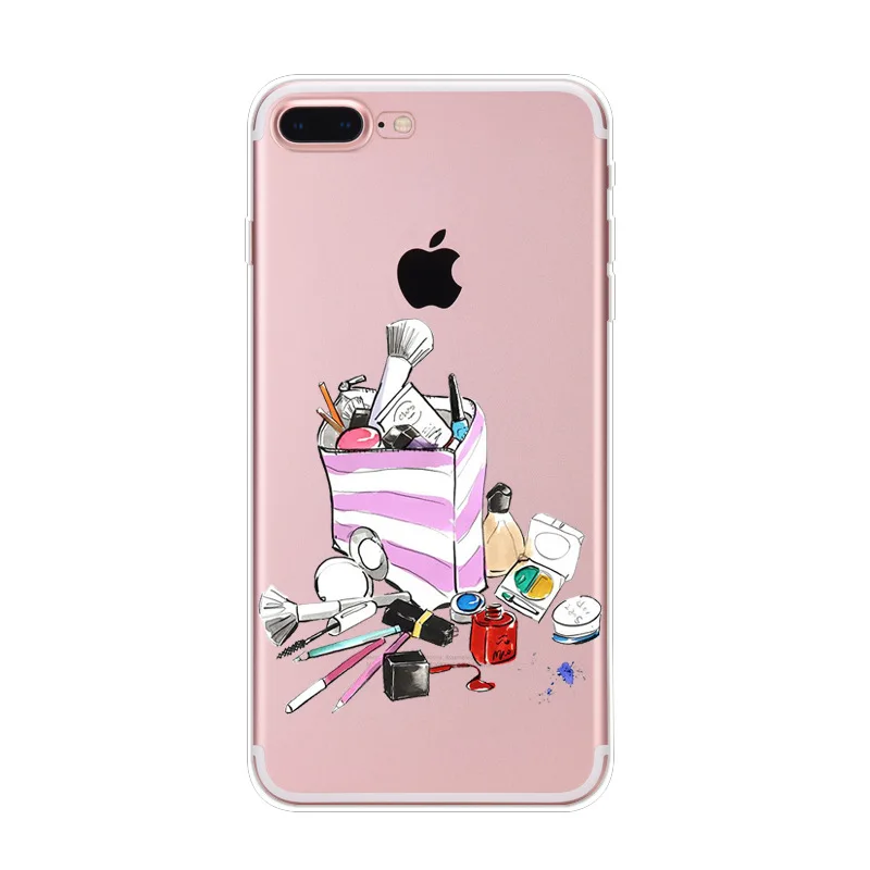 Модный косметический чехол для iPhone 8 7 7Plus 5 5S SE 6 6S 6Plus Прозрачный мягкий