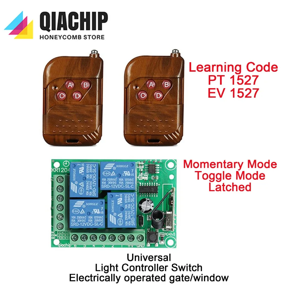 

Wireless Remote Control Switch Universal 433MHz DC 12V 4CH Relay Receiver Module + 2pcs RF Transmitter Remote For Light Control