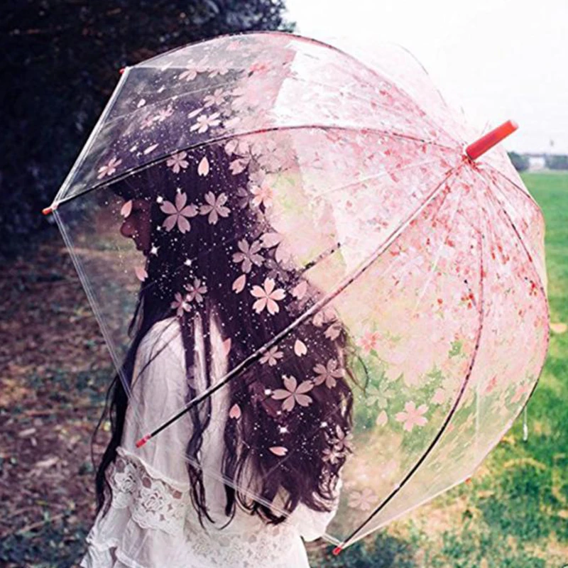 

Fancytime Transparent Umbrella Cherry Blossom Mushroom Apollo Princess Umbrellas Long Handle Women Umbrellas Children's Umbrella