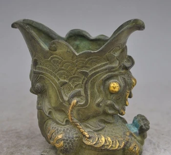 

marked chinese old bronze gilt Evil Weird beast brush pot pencil vase jar Statue
