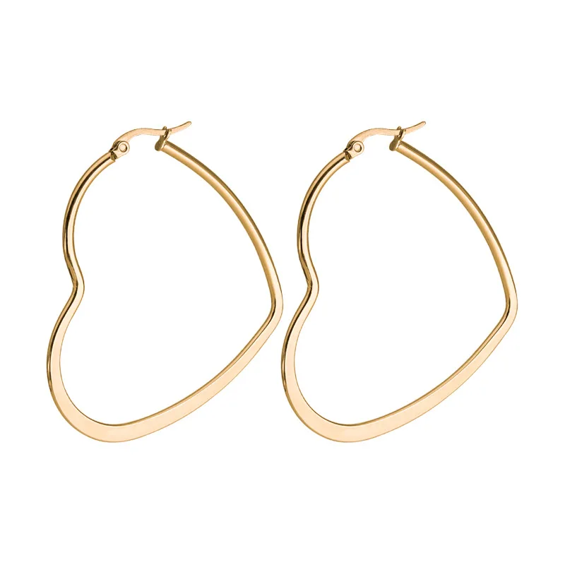 

Hot Sale Fashion Heart shaped Gold Silver Color Big Stud Earrings For Women Girls Stainless steel Ear Jewelry Gift