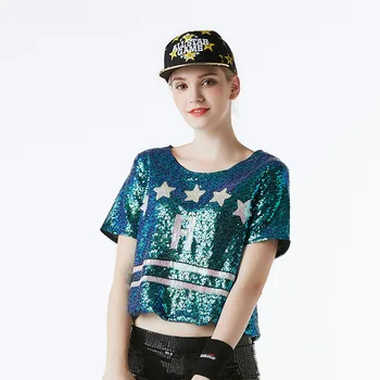 

Hip-Hop T Shirt Women Sequined Costumes Letter Loose Paillette Jazz DS Costume Tops for Women Bar Club DJ Pole Dancing T Shirt