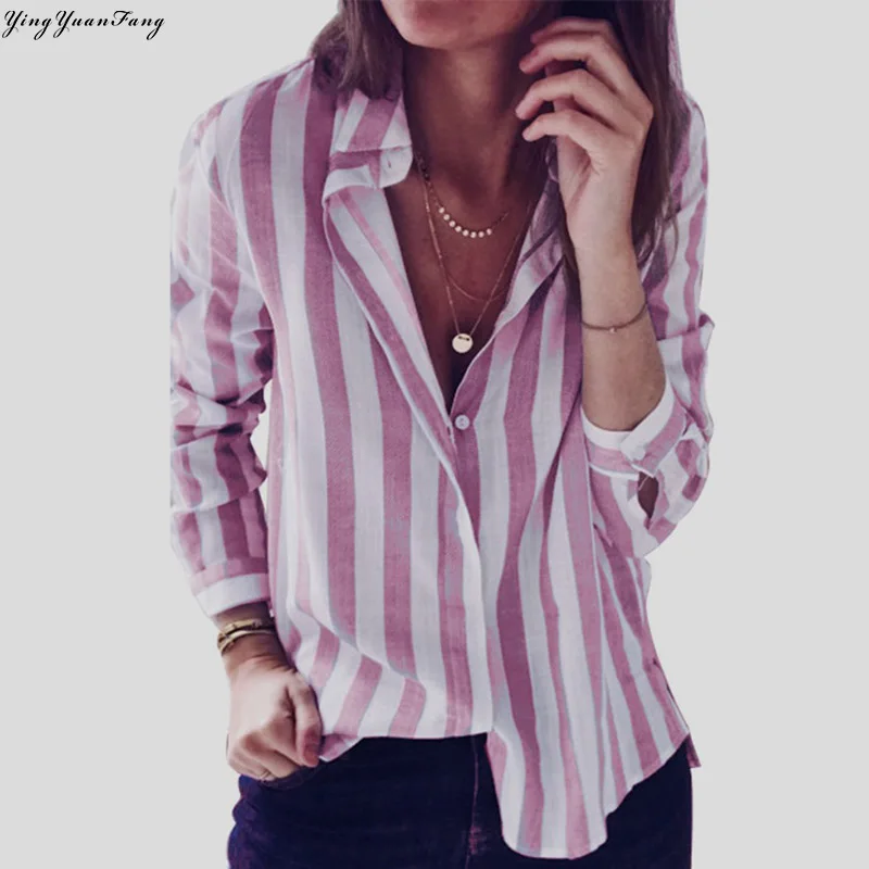 

YingYuanFang European and American casual women's striped candy long sleeved shirts