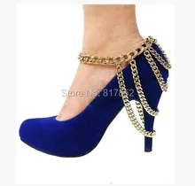 FREE SHIPPING 2014 Style BY-294 Women Fashion Chain Anklet Chunky Chain Four Layers Boots Heels Ankle Chain Jewelry