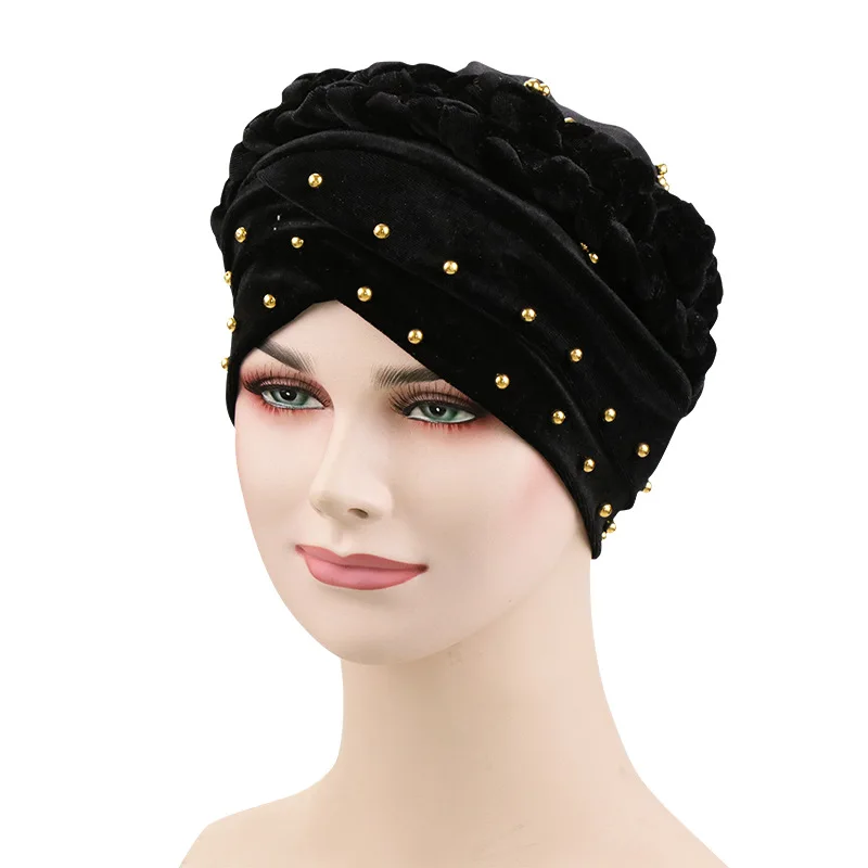 

Muslim Women Braid Cross Hemp Bead Velvet Turban Hat Scarf Cancer Chemo Beanies Cap Hijab Headwear Headwrap Hair Accessories
