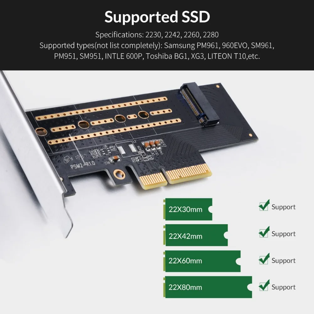 ORICO PCI-E3.0 Express Card M.2 NVME для PCI-E 3,0X4 адаптер M.2 M-Key интерфейс Поддержка SSD 32 Гбит/с для 2230 2242 2260 2280 Размер