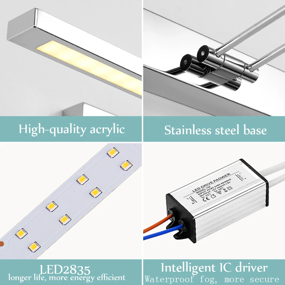 IYoee современный светодиодный настенный светильник из нержавеющей стали с поворотным кронштейном, бра для ванной, освещение над зеркалом 41 см 55 см 80 см 3 длины, приспособление