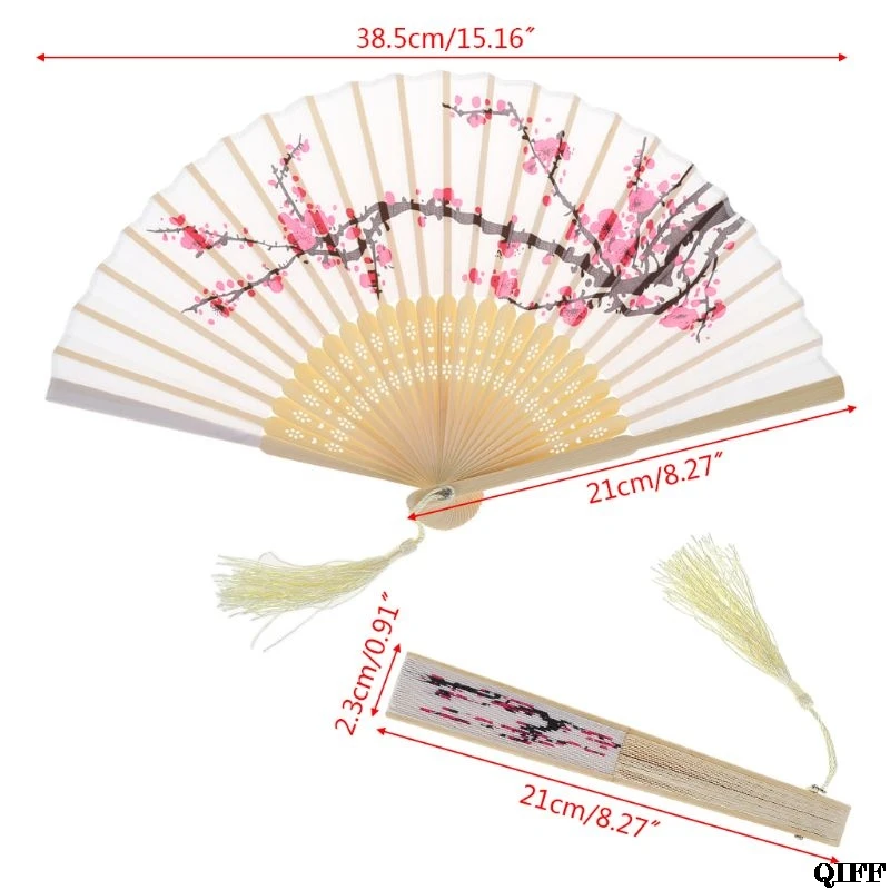 Прямая поставка и винтажный китайский складной ручной вентилятор японский цветок сливы кисточкой Шелковый Бамбук Свадебный декор APR28