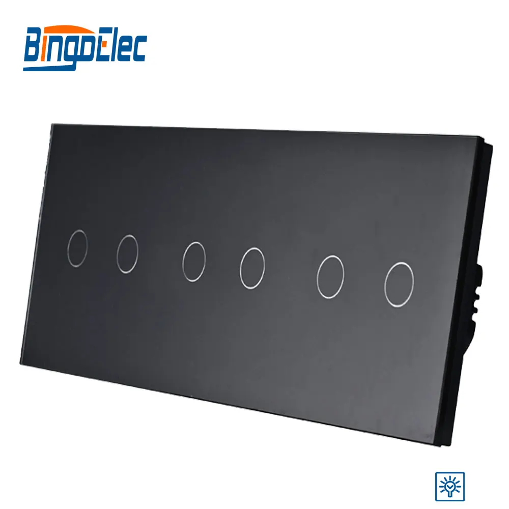 Hot Sale, 6gang 1way dimmer touch screen light switch, luxury glass