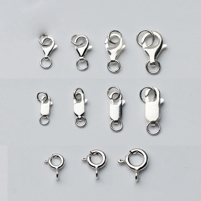 

1 Pack 100% 925 Sterling Silver Lobster Clasp With Rings Multi Size Square/Round Spring Clasps Connector DIY Fine Jewelry Making