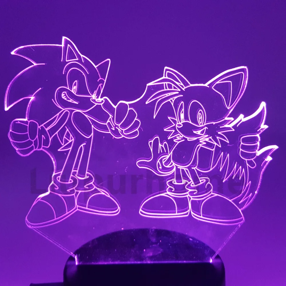 Ночной светильник Sonic The Hedgehog 3D иллюзия настольная лампа ежик Miles Prower изменяющий