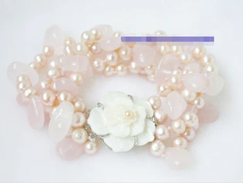 

****** Charming 8"4strand pink round pearls bracelet