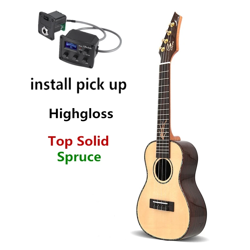 

Ukulele Top Solid Spruce Concert Tenor 23 26 Inches Light Highgloss Pick Up Uke Guitar Mini 4 Strings Ukelele Guitarra Shell