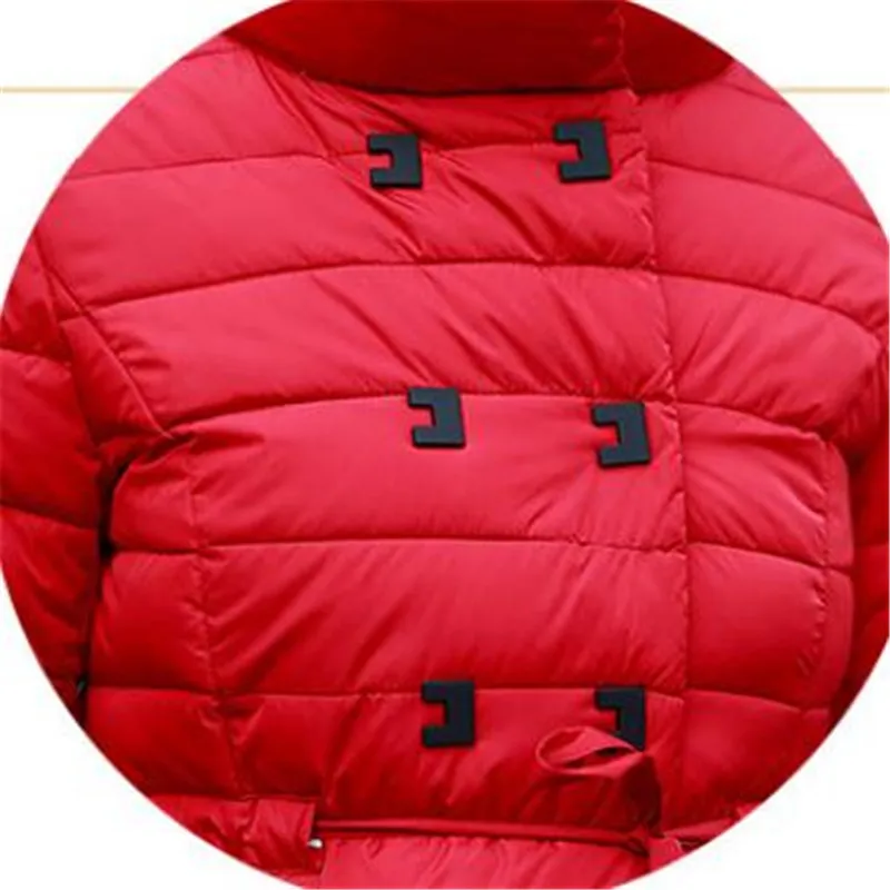 Ботинки из органической кожи новые зимние Для женщин Jackets2018Fashion куртка А-силуэта хлопковая куртка Для женщин с пояса Кнопка зимние пальто со стоячим воротником ParkasCQ2508