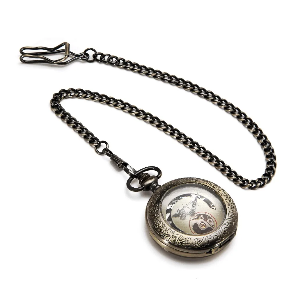 SHUHANG бренд стимпанк Механический мужские карманные часы Римский номер Half Hunter посмотрите на дешевое бронзовое тон случае Роскошные часы