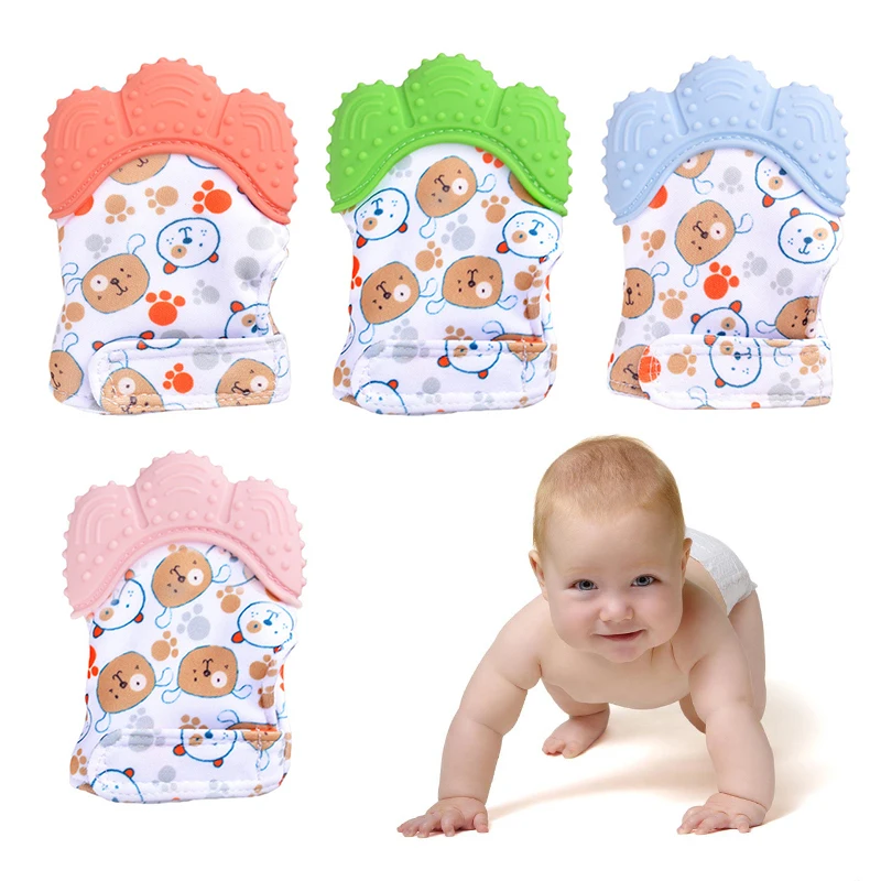 

New Baby Silicone Teether Golves Candy Color Sound Teethers Toy Nursing Mittens Teether Sucking Fingers Teething Glove