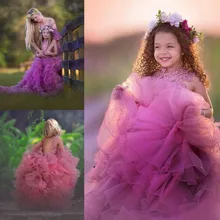 Лидер продаж, платье с цветочным узором для девочек Многоуровневое кружевное фатиновое пышное платье принцессы с замочком сзади, изготовленное на заказ, с коротким шлейфом, Новое поступление Longo