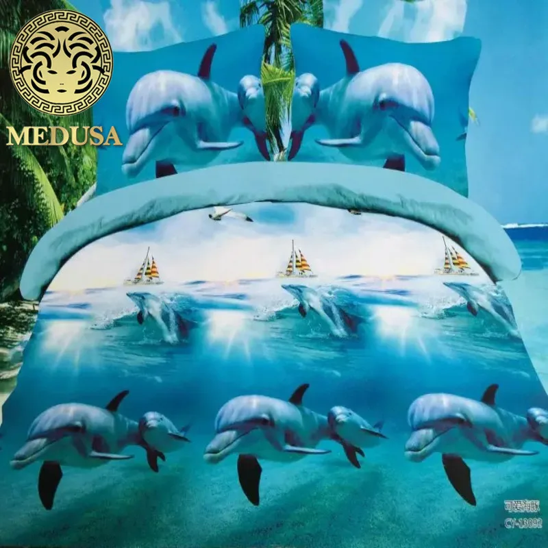 Kaufen Erstaunliche 3d dolphin bettwäsche set queen size 4 stücke duvet doona abdeckung bettlaken kissenbezüge bettwäsche set