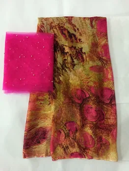 

african lace fabric 2019 high quality lace with bead pure silk fabric satin fabric for dress nigrian gele headtie 5+2yard/piece