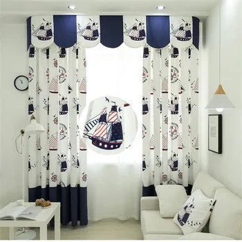 

Children's Cartoon Luxury Semi-shading Curtains Living Room Bedroom White Sailboat Print Blinds For Boy's Room Tulle T165#4