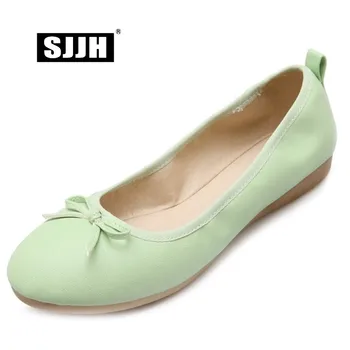 

SJJH 2018 Woman Bowtie Ballet Flats with Round Toe Cute Loafers Comfortable Footwear Casual Fashion Sweet Shoes Large Size A841