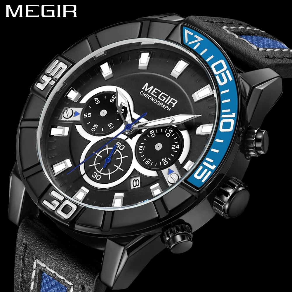 

MEGIR Watches Men Luxury Brand Sport Casual business leather Quartz Watch Men's clock Military Wrist watches relogio masculino