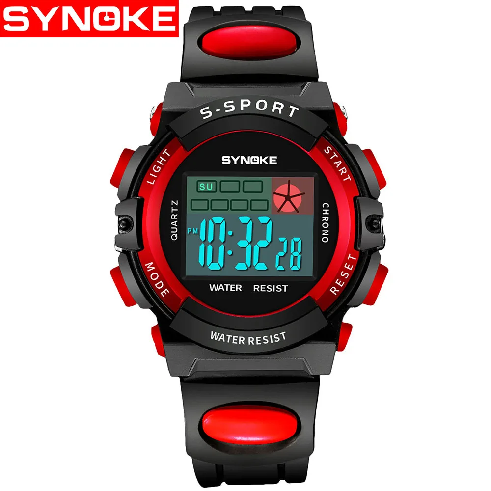 SYNOKE, водонепроницаемые детские часы, детский цифровой светодиодный Будильник для мальчиков, спортивные наручные часы с датой, топ купон - Цвет: Red
