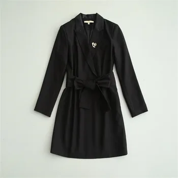 

Women Dress 2018 High Quality Designer Runway Long Sleeve Notched Neck Bow Casual Mini Dresses NP0021